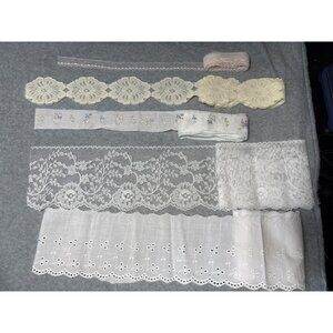 Assorted Antique Lace & Embroidered Trim Lot  White Eyelet Cream Floral Pink/Whi